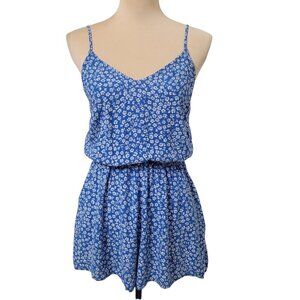 H&M DIvided Size M Blue White Floral Halter Top Shorts Romper, Exc. Used Cond.